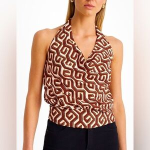 Halter Cow Neck Banded Bottom Top by Express / Color: Tan Geo Print. Sz.: XL